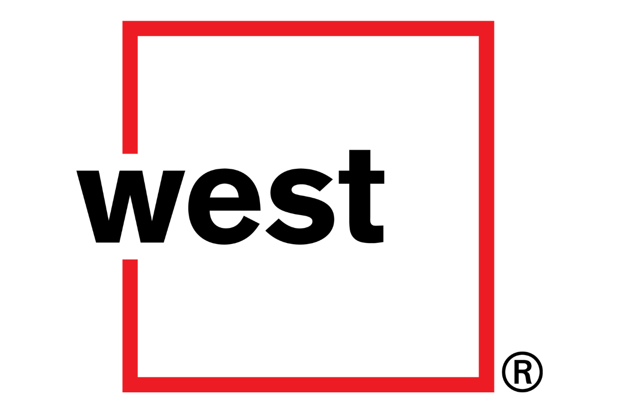 The word "west" in lowercase letters inside a red-bordered rectangle with a registered trademark symbol is the best in show.