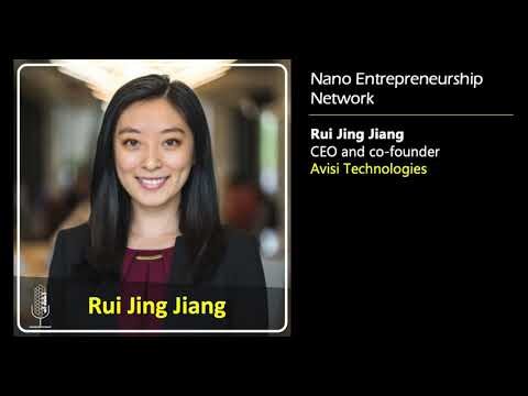 A professional headshot of a woman with the name Rui Jing Jiang and her titles, "CEO and Co-Founder of Aivisi Technologies, specializing in nanotechnology," displayed alongside a logo for